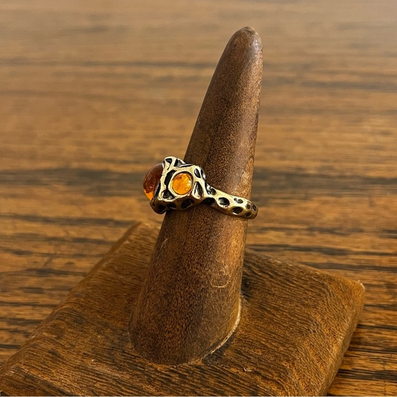 Free People Gloria Brown Amber Stone Ring Size 7 - Picture 3 of 5